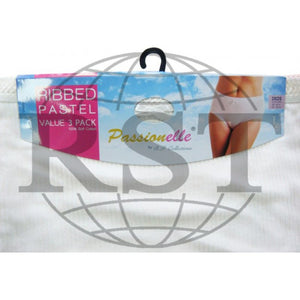 M8C: Pack Of 3 Passionelle Womens Ribbed Assorted Pastel Colour Super Soft Cotton Full Briefs