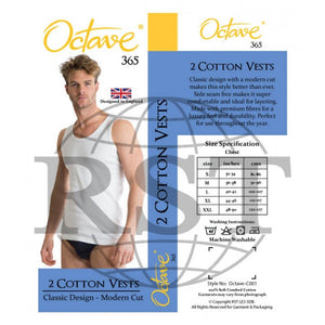 C001: Pack Of 2 Octave 365 Mens 100 Soft Combed Cotton Vests Interlock Classic Design Modern Cut Either In Black Or White