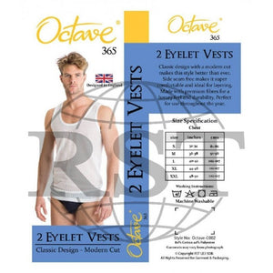 C002: Pack Of 2 Octave 365 Mens Cotton Rich Classic White Eyelet Sleeveless Vests