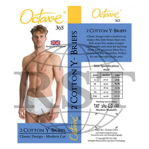 C003: Pack Of 2 Octave 365 Mens 100 Soft Combed Cotton Y Style Full Traditional Briefs Interlock Classic Design Modern Cut Either In Black Or White