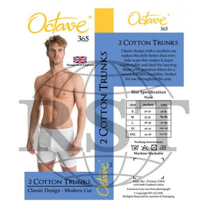 C004: Pack Of 2 Octave 365 Mens 100 Soft Combed Cotton Trunks Interlock Classic Design Modern Cut