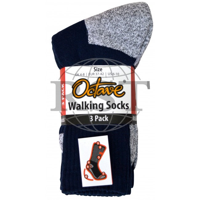 S009-4/8: 3 Pack: Mens Trekking Cushioned Walking Socks